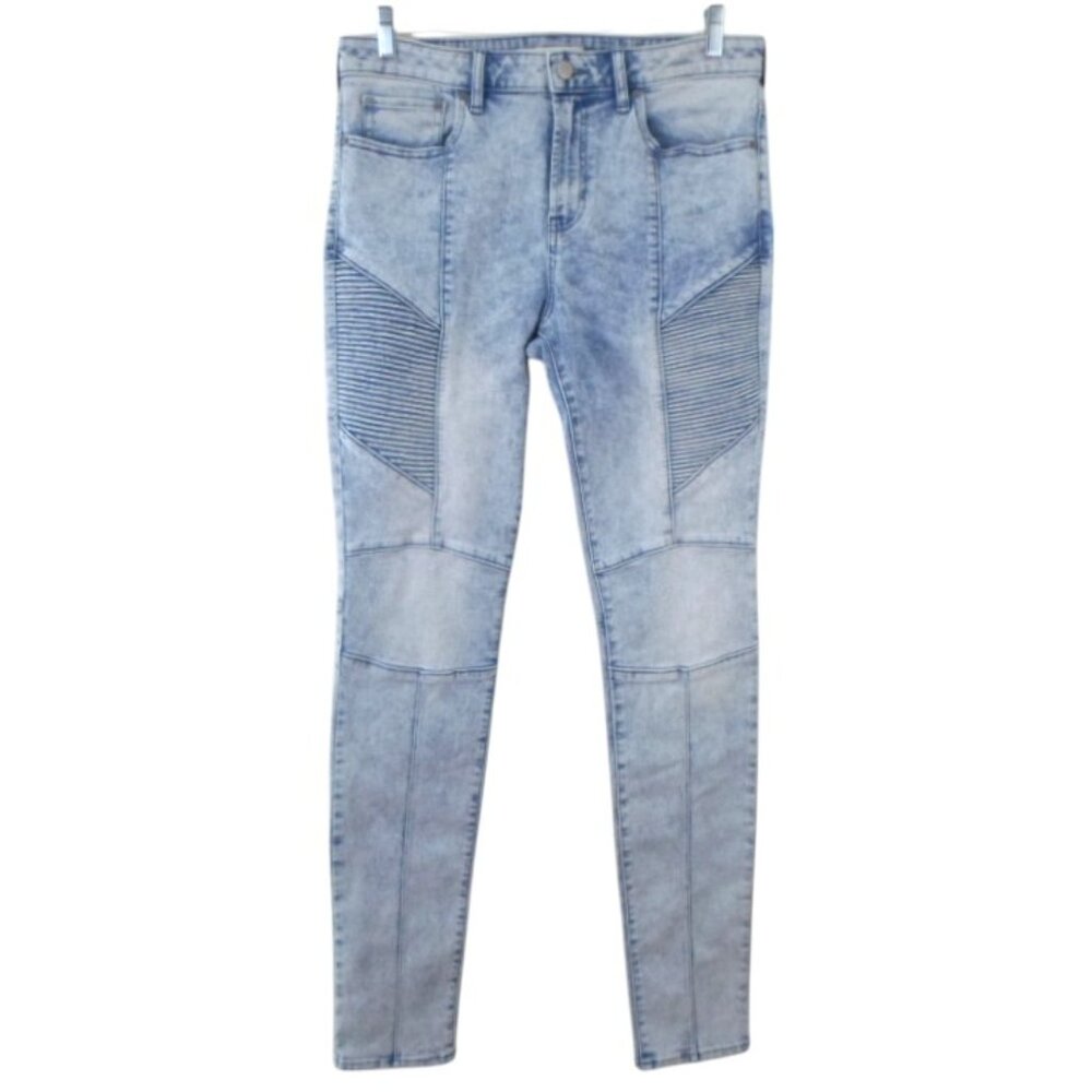 PacSun Light Wash Blue Denim Stacked Skinny Moto Jeans 32 x 32